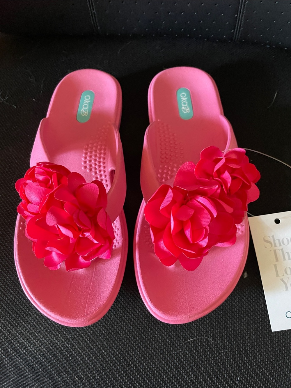 OKA b. Pink Slide Sandals with Hot Pink Floral Applique